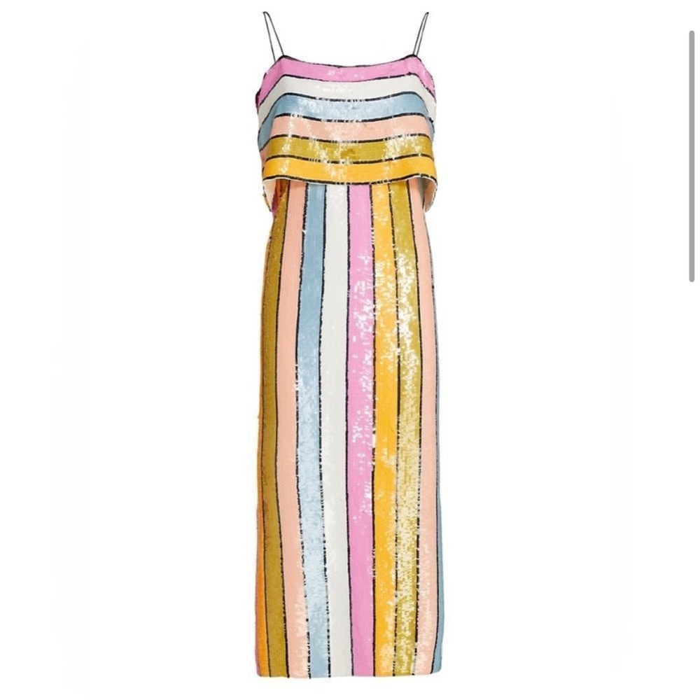 Veronica Beard Ivanna Striped Sequin Midi-Dress Size 0